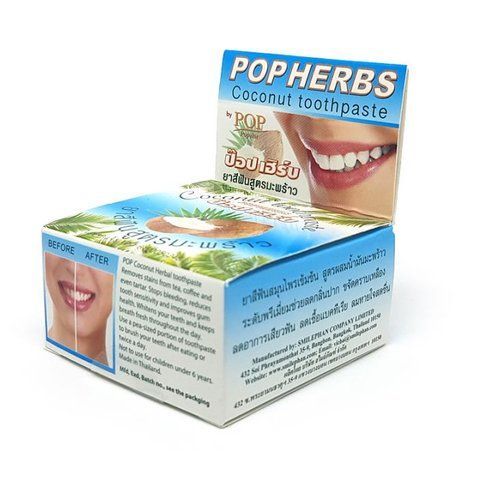 Тайська відбілююча зубна паста з кокосом 30 мл. Pop Herbs (8853318003216) 1606341584 фото